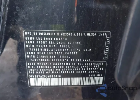 2018 Volkswagen Tiguan 2.0T Se/2.0T Sel from USA, damaged, VIN 3VV2B7AX5JM095016